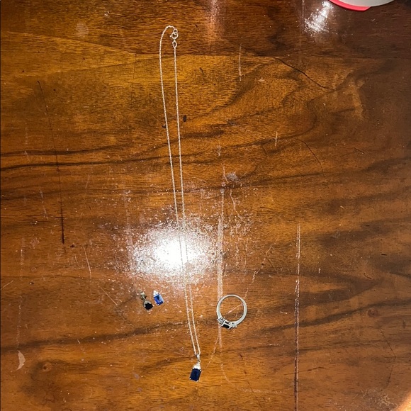 Macys Lab Created Sapphire Set .925 Silver - Picture 1 of 5